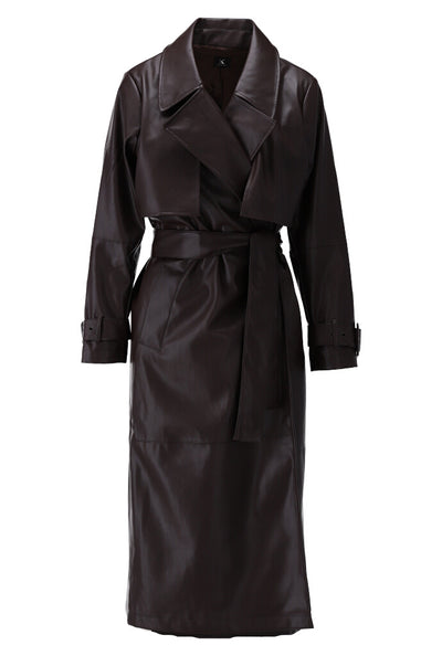 Chocolate Brown Vegan Leather Trenchcoat