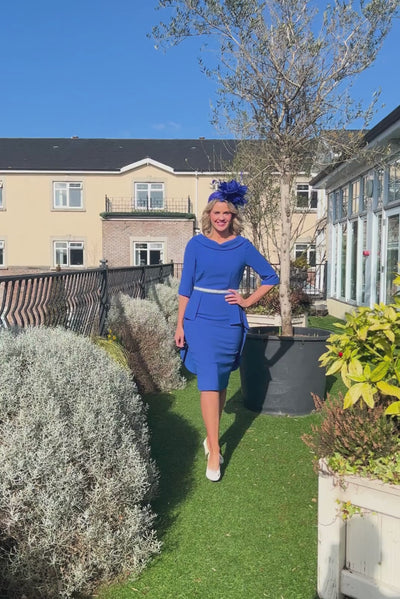 Blue Dress With Peplum Effect & Sequined Waist