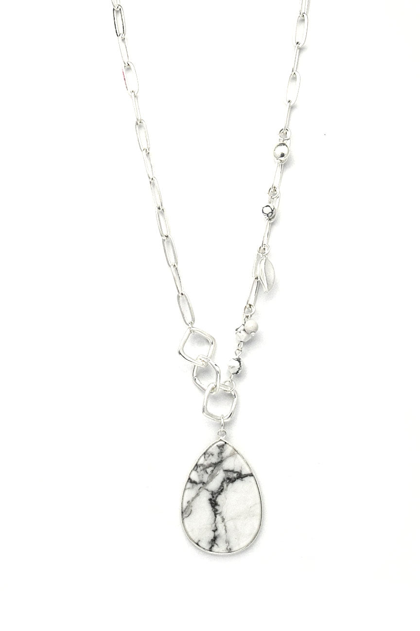 Long Silver Necklace with Stone pendant