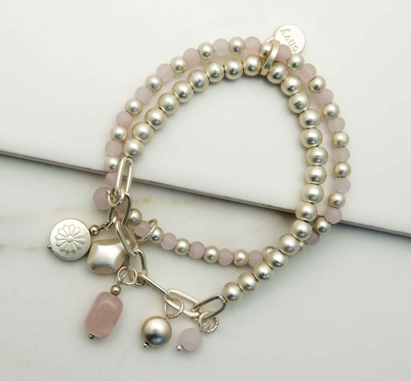 Gold and pink stretch 2 layer bracelet