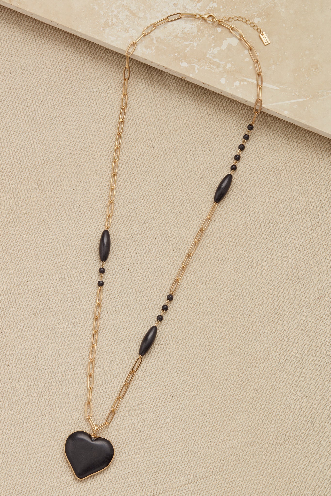 Long Gold Necklace with Black Howlite