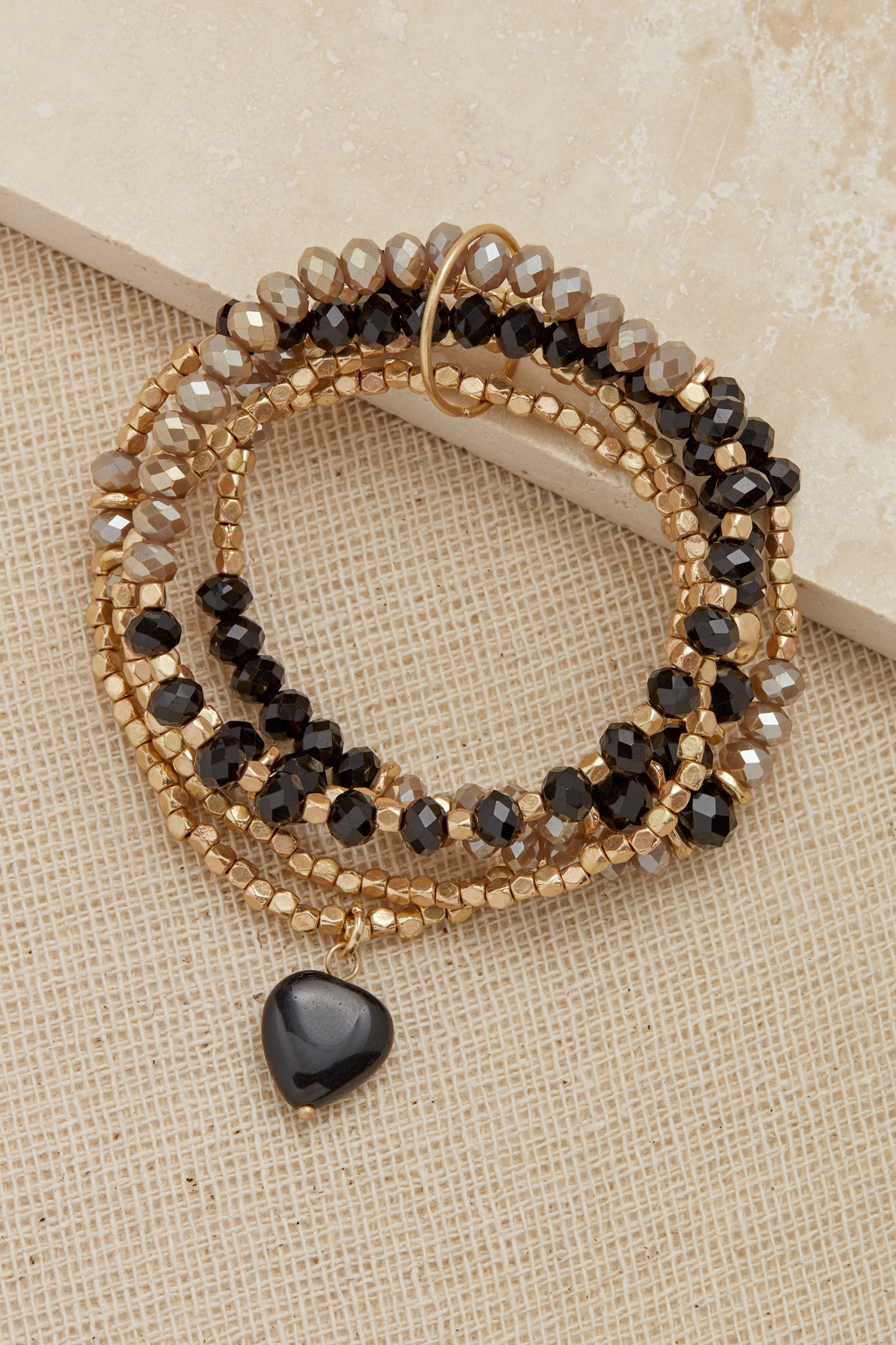 Gold, Black, Taupe Multi Layer Bracelet