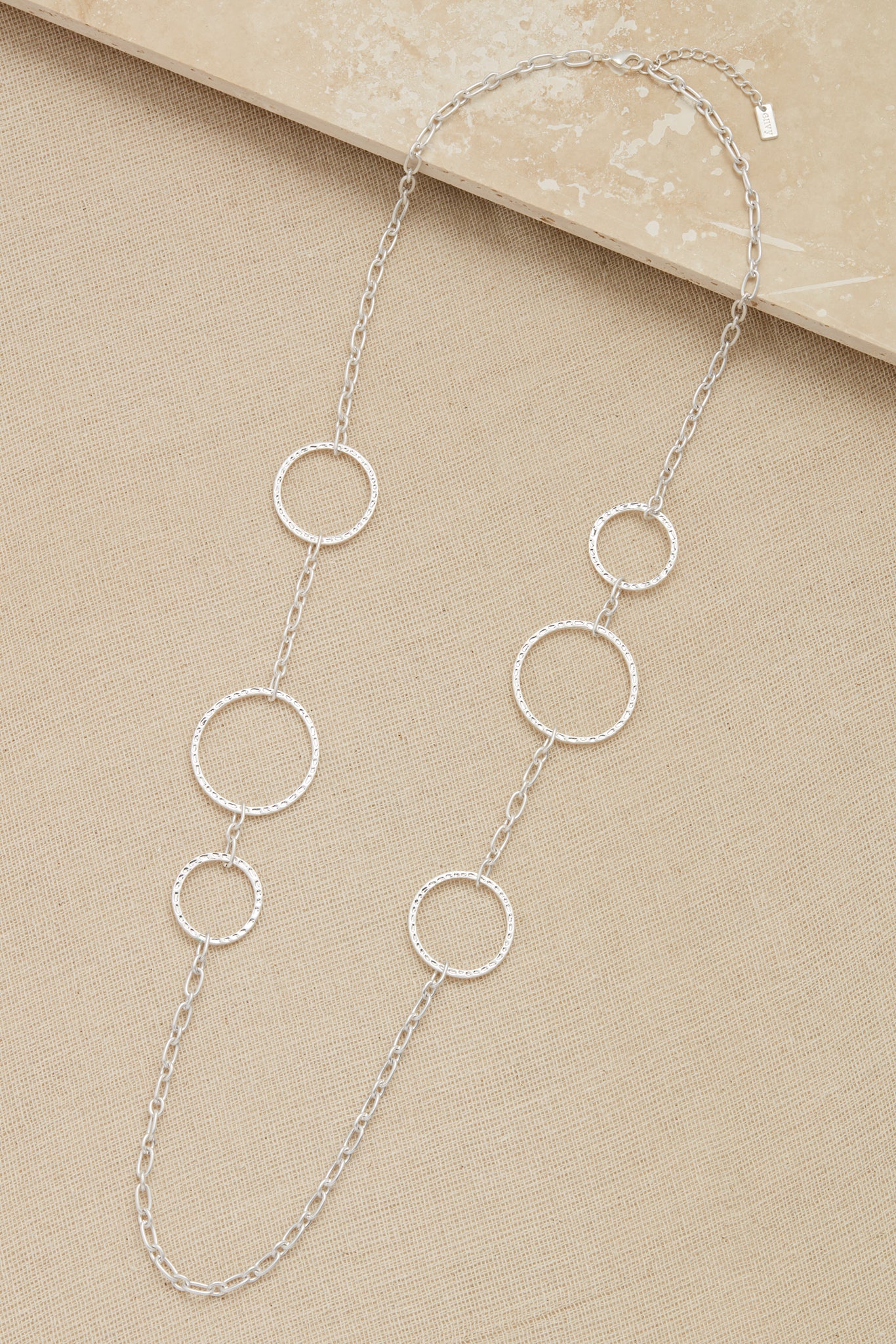 Long Silver Necklace with Textured Loops