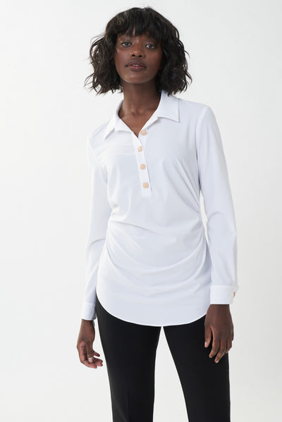 Joseph Ribkoff White Blouse with Gold Buttons