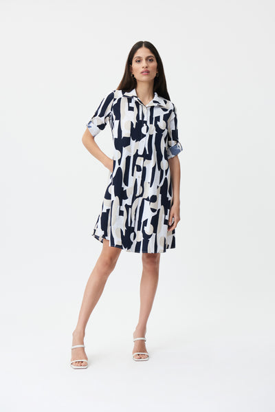 Joseph Ribkoff Vanilla Multiprint Button Up Dress with Pockets and 3/4 Sleeve