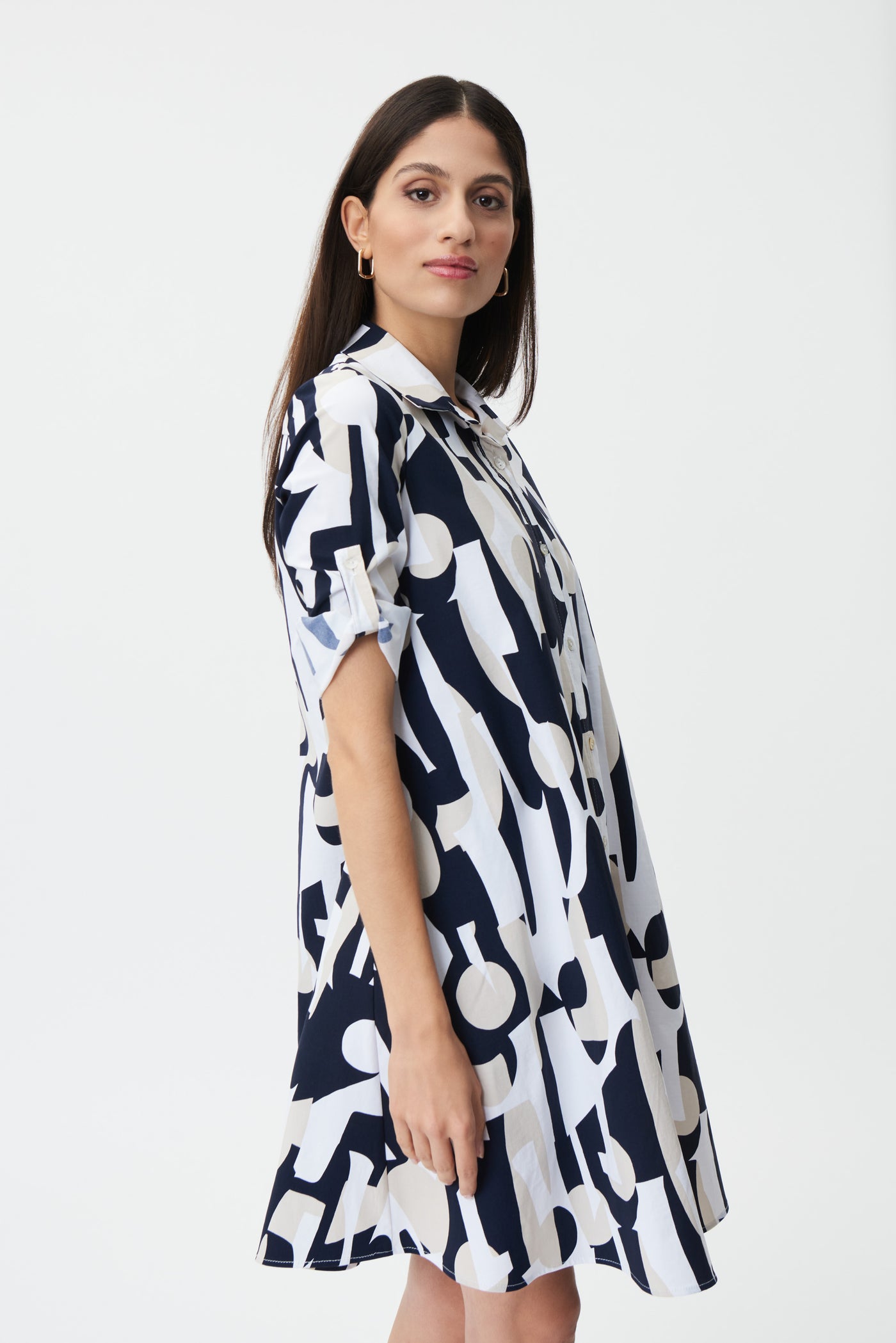 Joseph Ribkoff Vanilla Multiprint Button Up Dress with Pockets and 3/4 Sleeve