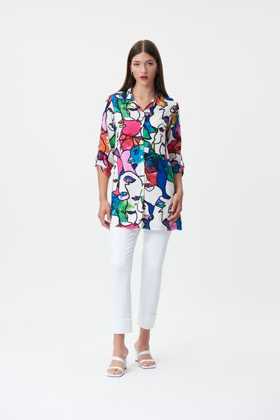 Joseph Ribkoff Multicoloured Long Abstract Print Blouse with Pockets