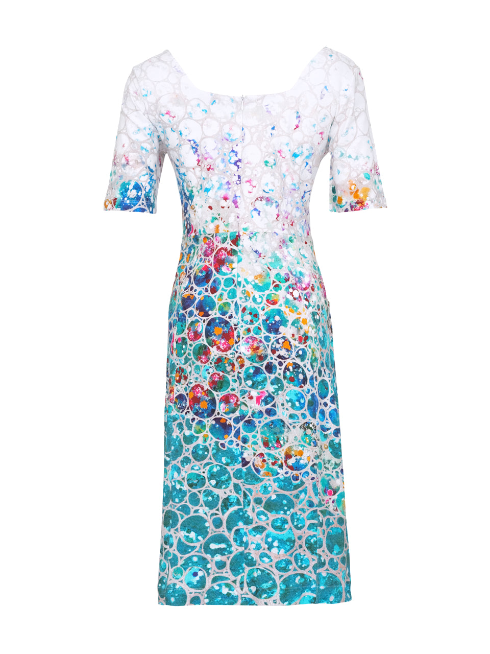 Multicoloured Dress with Square Neck and Pockets