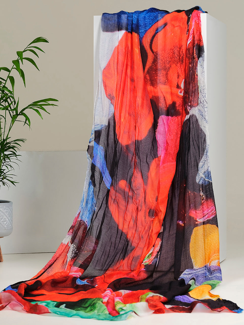 Multicoloured Scarf With Red Splashes