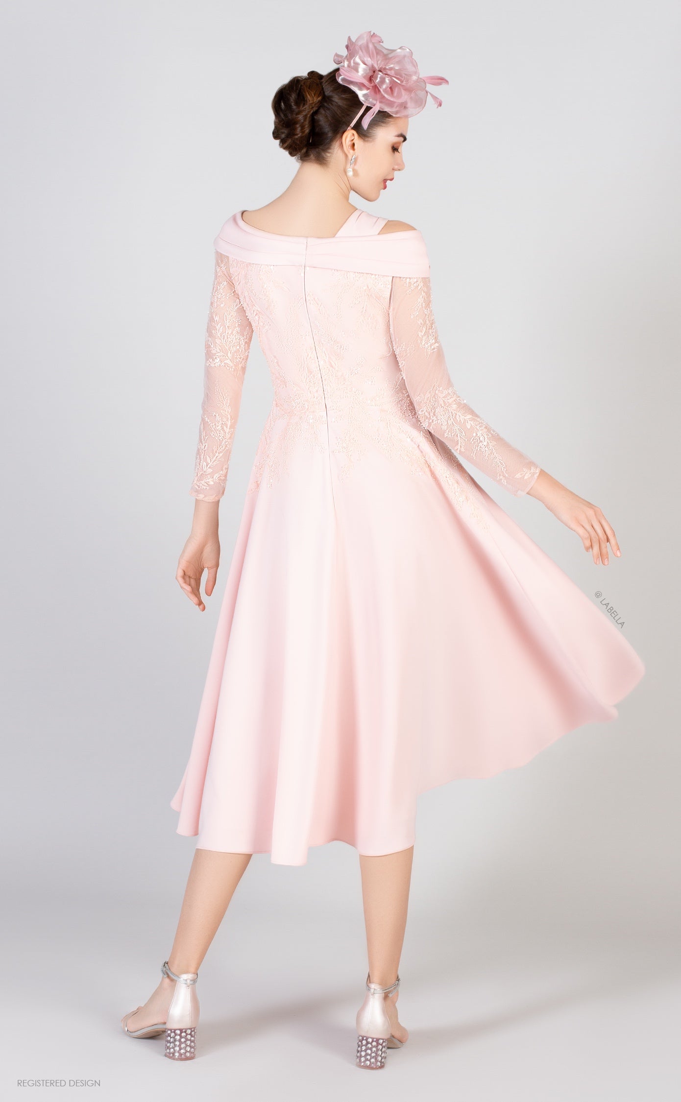 Light Pink Dress With Lace Sleeve & Sequinned Embellishment