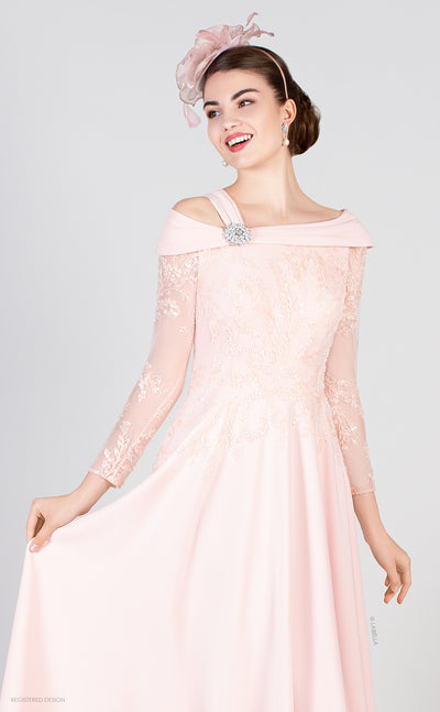 Light Pink Dress With Lace Sleeve & Sequinned Embellishment