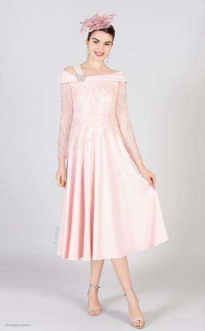 Light Pink Dress With Lace Sleeve & Sequinned Embellishment