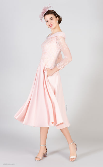 Light Pink Dress With Lace Sleeve & Sequinned Embellishment