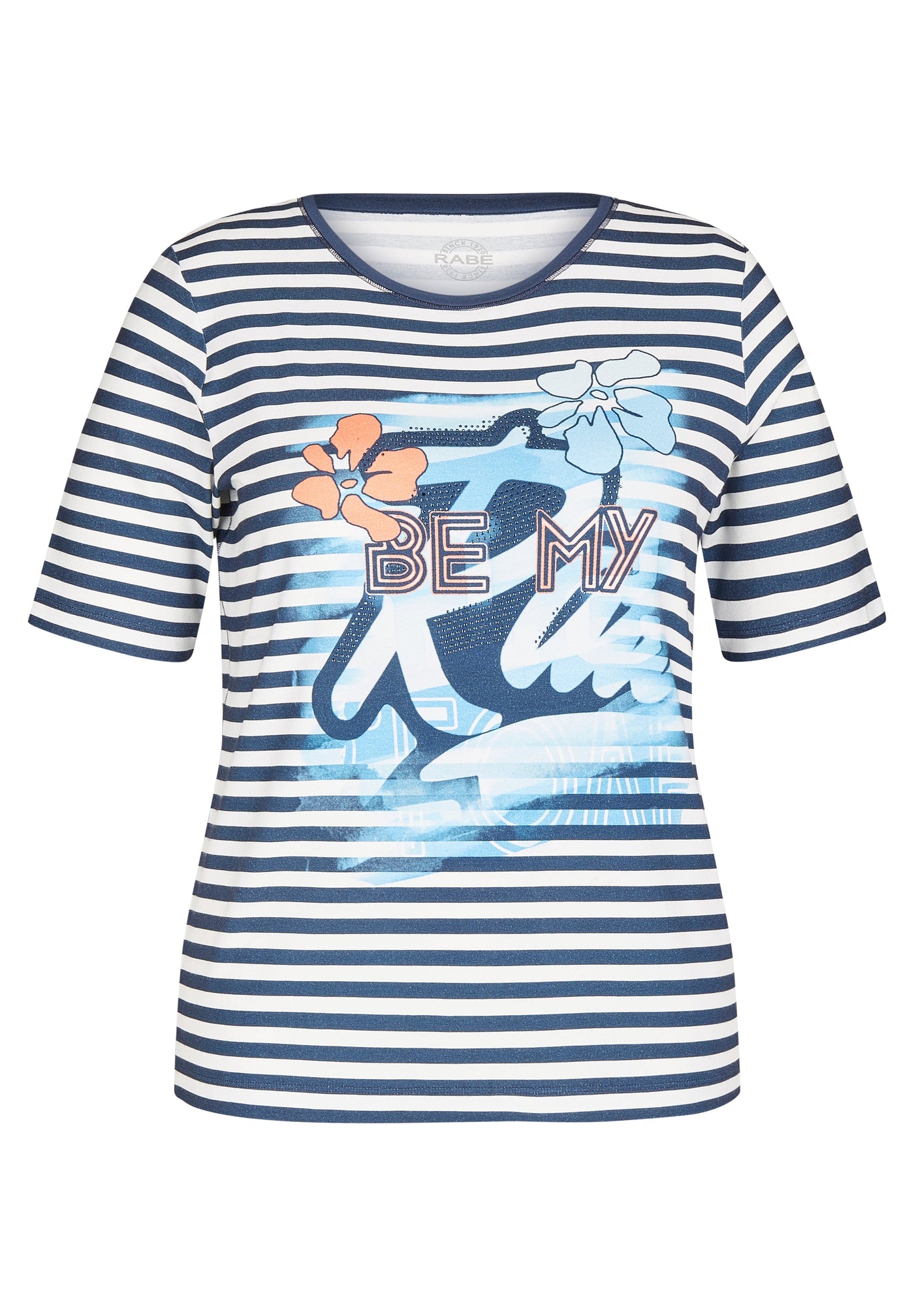 Navy & White Striped T-Shirt with Graphic Print and Diamante Detail