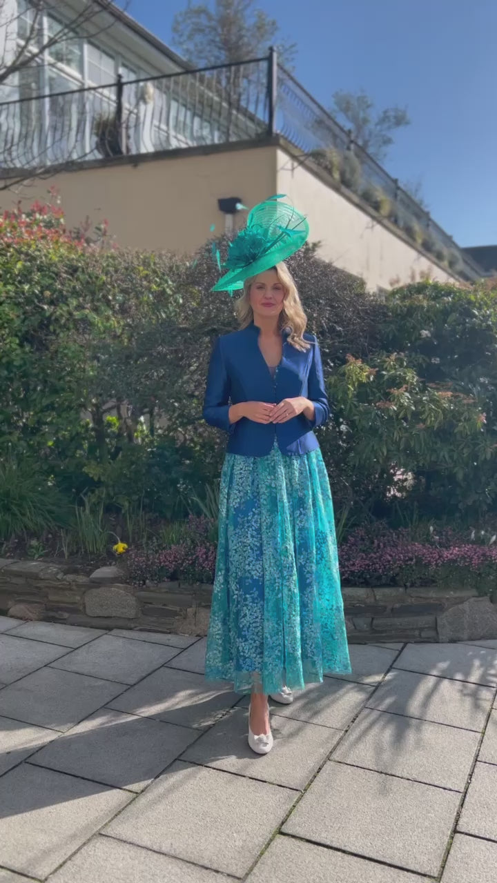 2 Piece Royal and Turquoise Lace Dress and Jacket