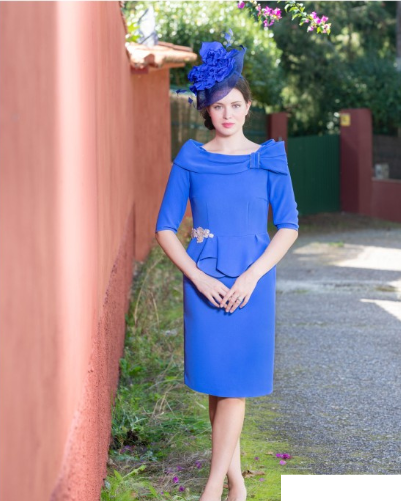 Royal Blue Pencil Dress with Bow Detail