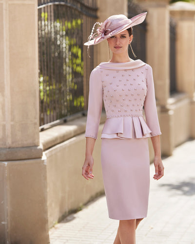 Blush Pink Dress With Pearl Detail and Collar