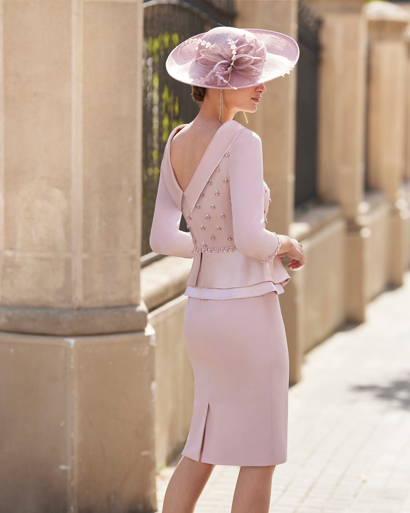Blush Pink Dress With Pearl Detail and Collar