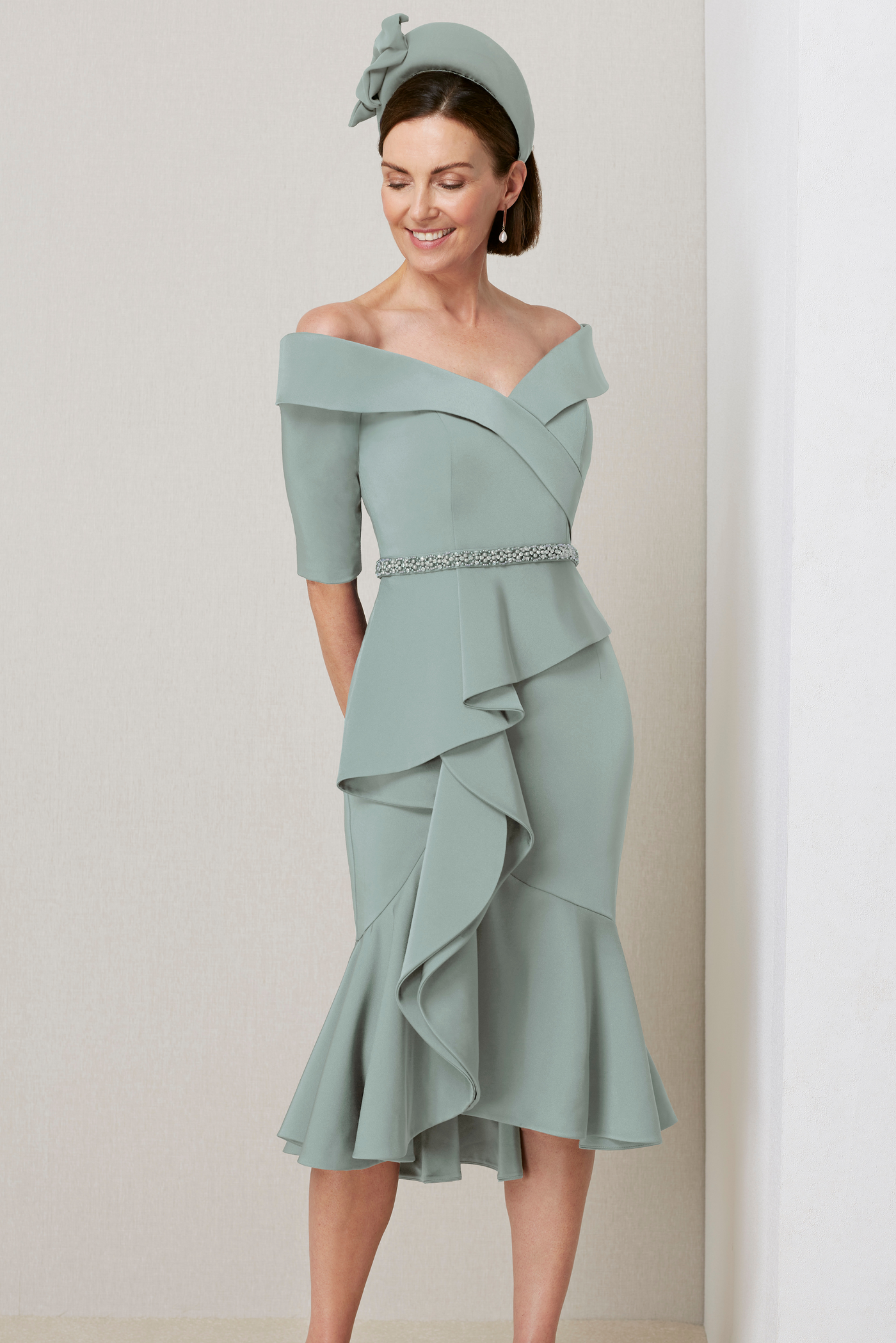 Duckegg Green Dress with Diamante Belt