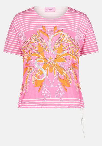 Pink/White Stripe T-Shirt With Diamonte Dettail