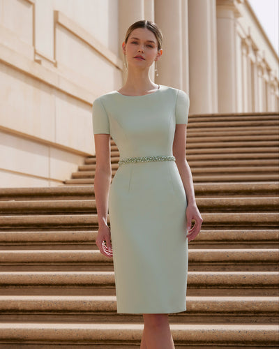 Mint 2-Piece Dress and Bolero With Beaded & Feather Detail