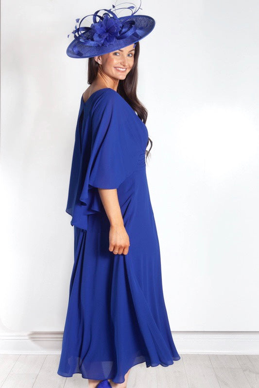 Cobalt Blue Dress with Cape Detail