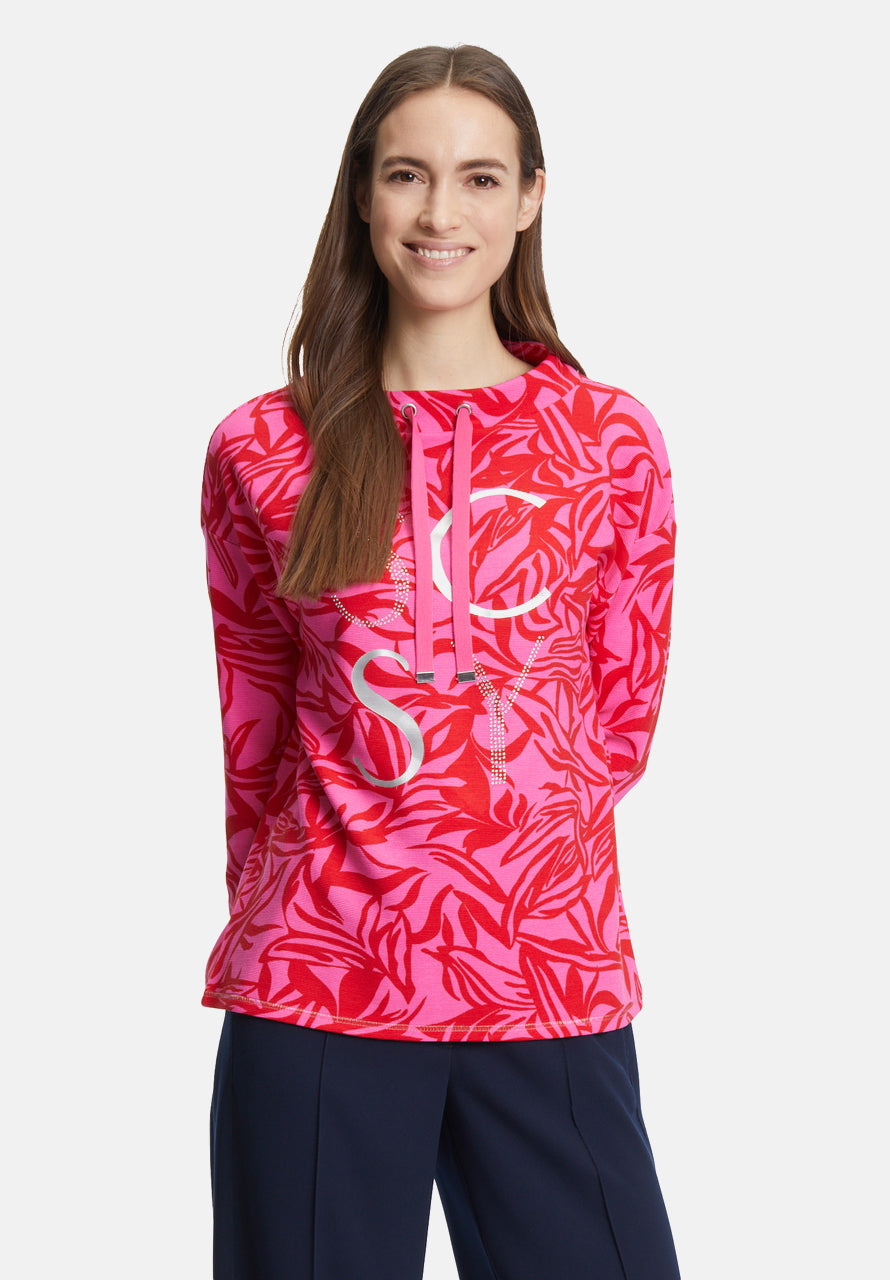 Pink & Red Floral Print 3/4 Sleeve Jumper With Diamante Detail
