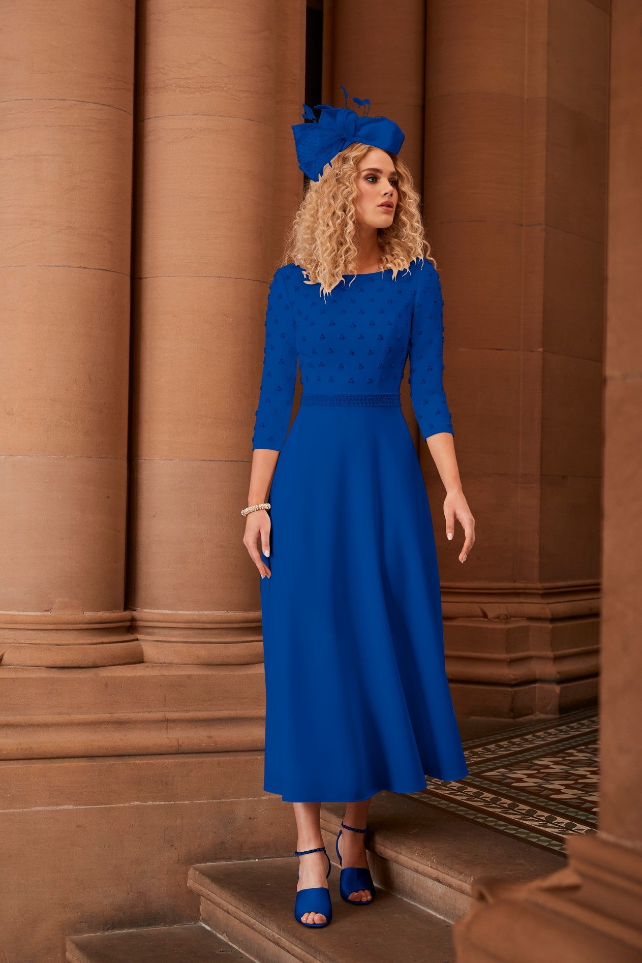 Royal Blue Dress with Pearl Detail