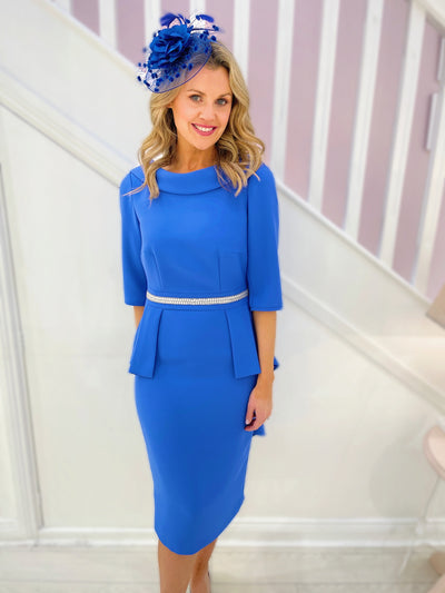 Blue Dress With Peplum Effect & Sequined Waist