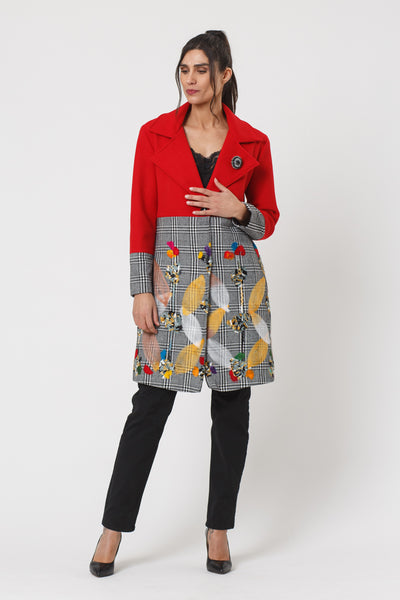 Aria Red Patterned Long Coat