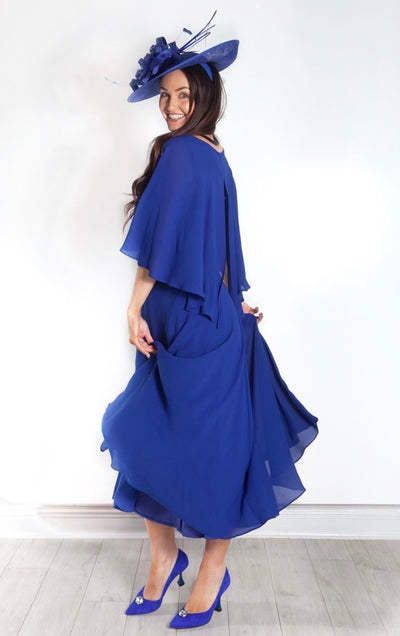 Cobalt Blue Dress with Cape Detail