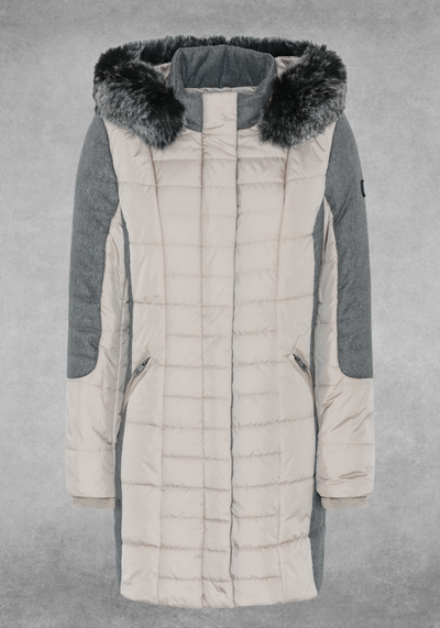 Beige/Grey Coat with Faux Fur