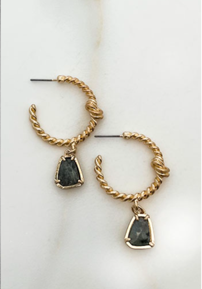 Gold Hoop with Grey Stone