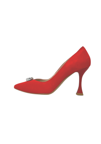 High Heel Orange Shoe With Diamond Embellisnment