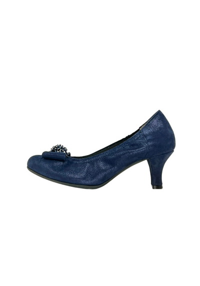 Navy Low Heel With Bow On Toe