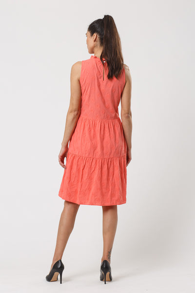 Cosima Bright Orange Embroidered Midi Dress