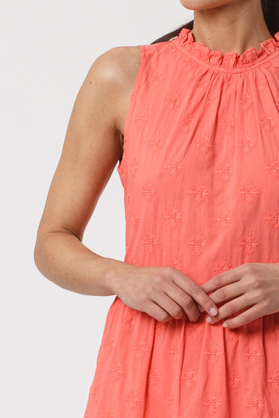 Cosima Bright Orange Embroidered Midi Dress