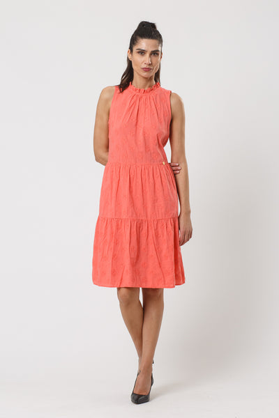 Cosima Bright Orange Embroidered Midi Dress