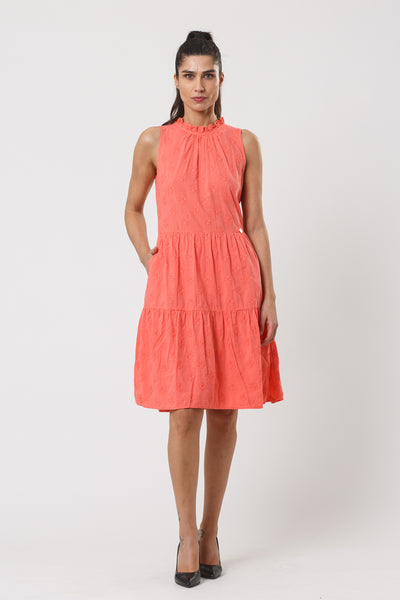 Cosima Bright Orange Embroidered Midi Dress