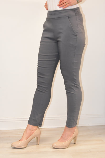 Grey Trousers With Elasticated Back Waist Band