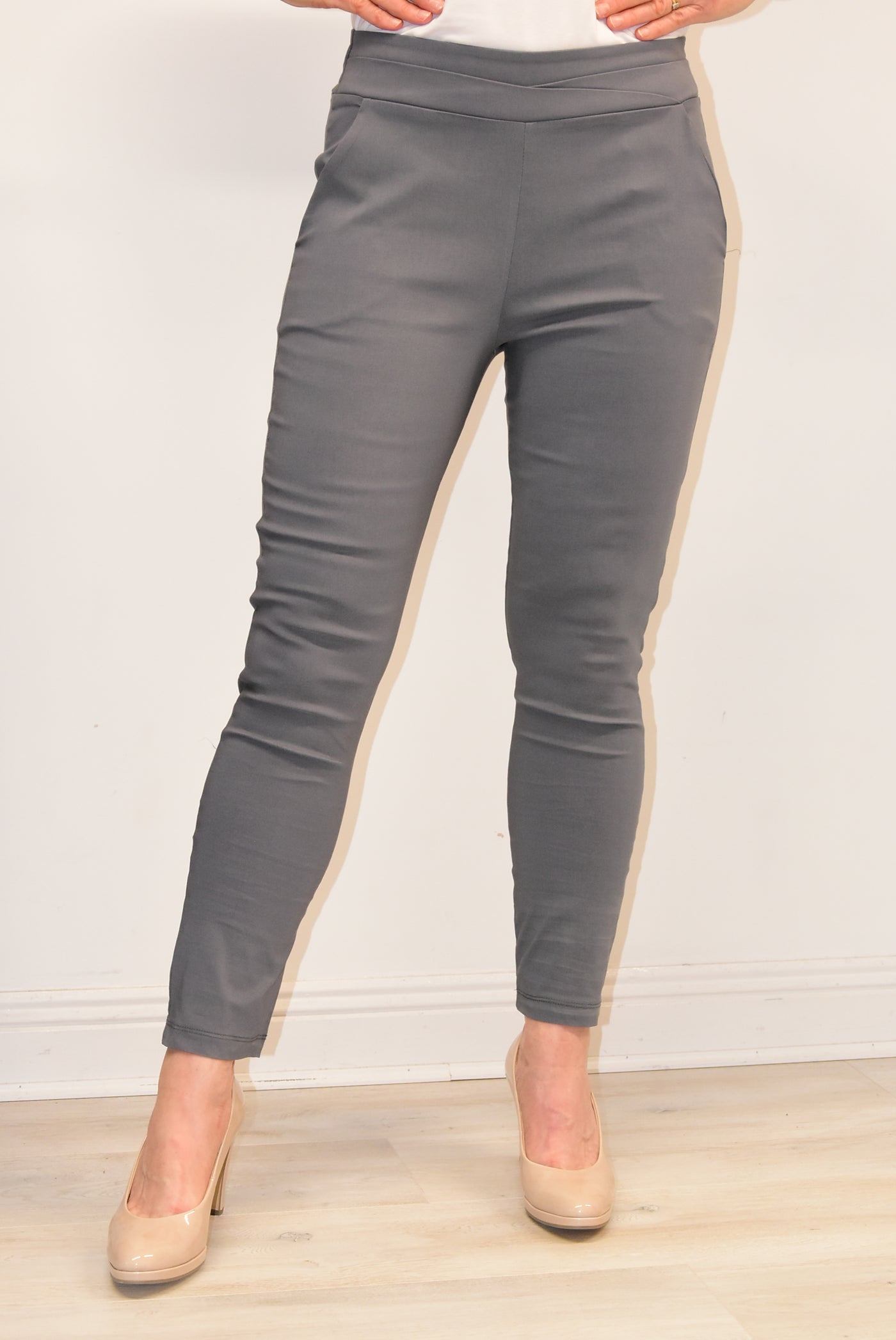 Grey Trousers With Elasticated Back Waist Band