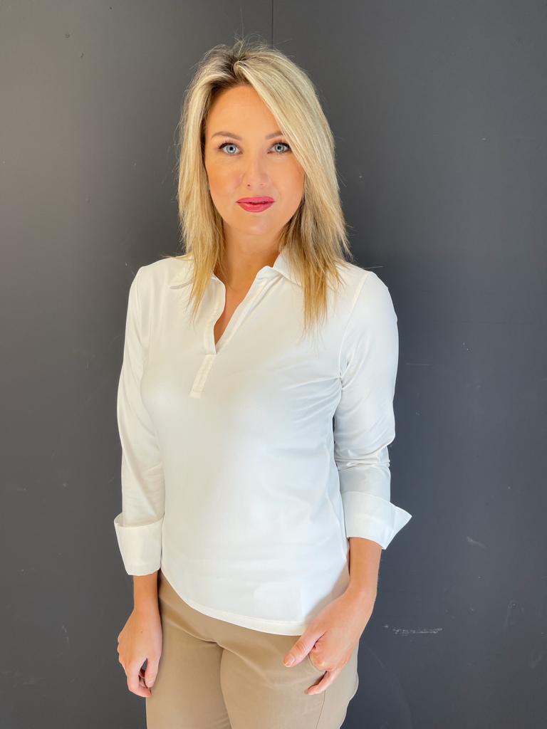 Cream Top With Shirt Collar and Cuffs