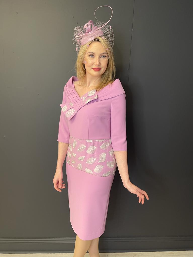 Lilac Dress With Chiffon Leaf Design