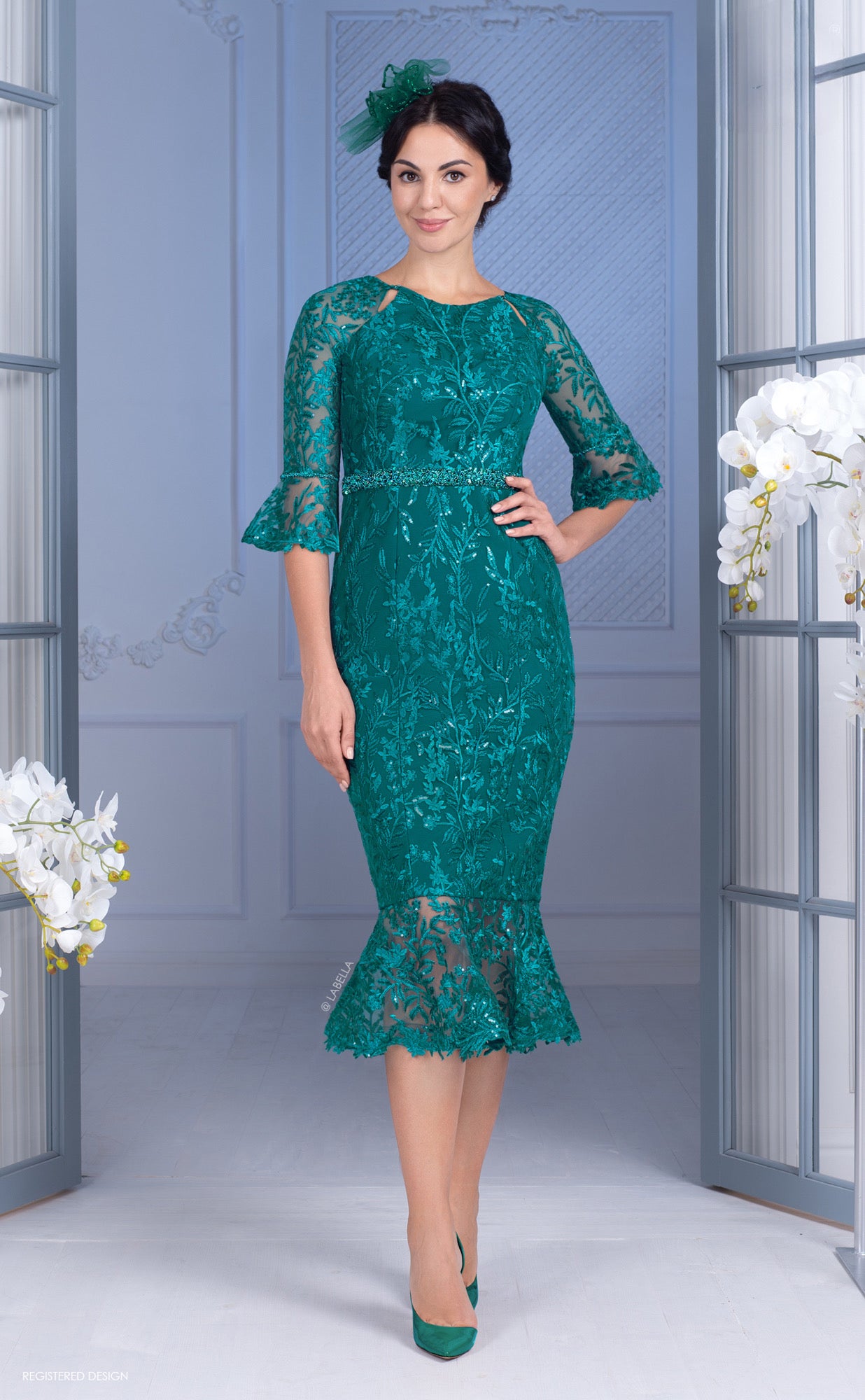 Teal Detail Dress with Sequin Belt