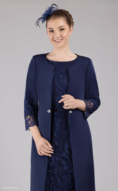 Navy Cap Sleeve Dress with Coat