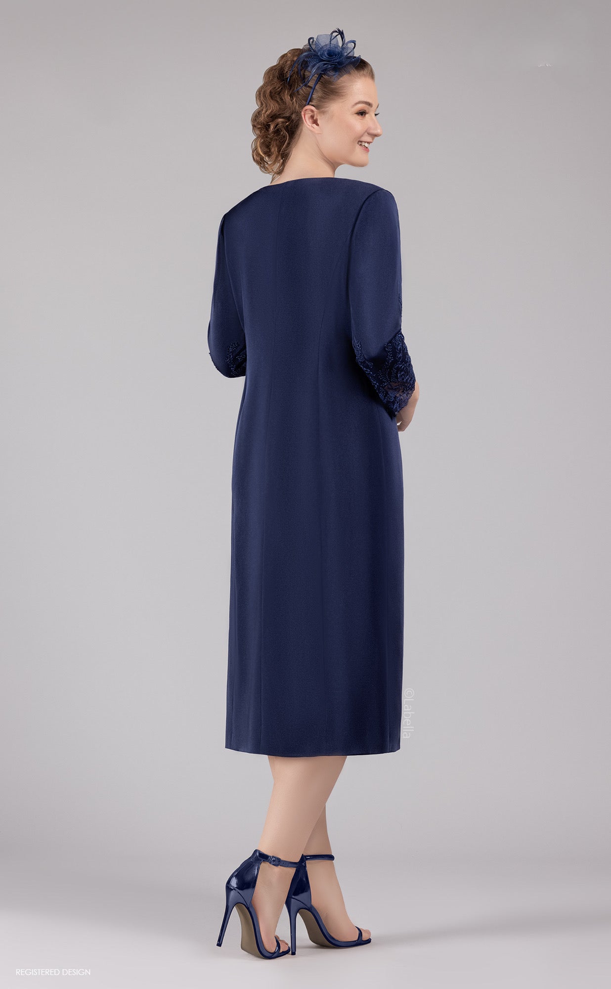 Navy Cap Sleeve Dress with Coat