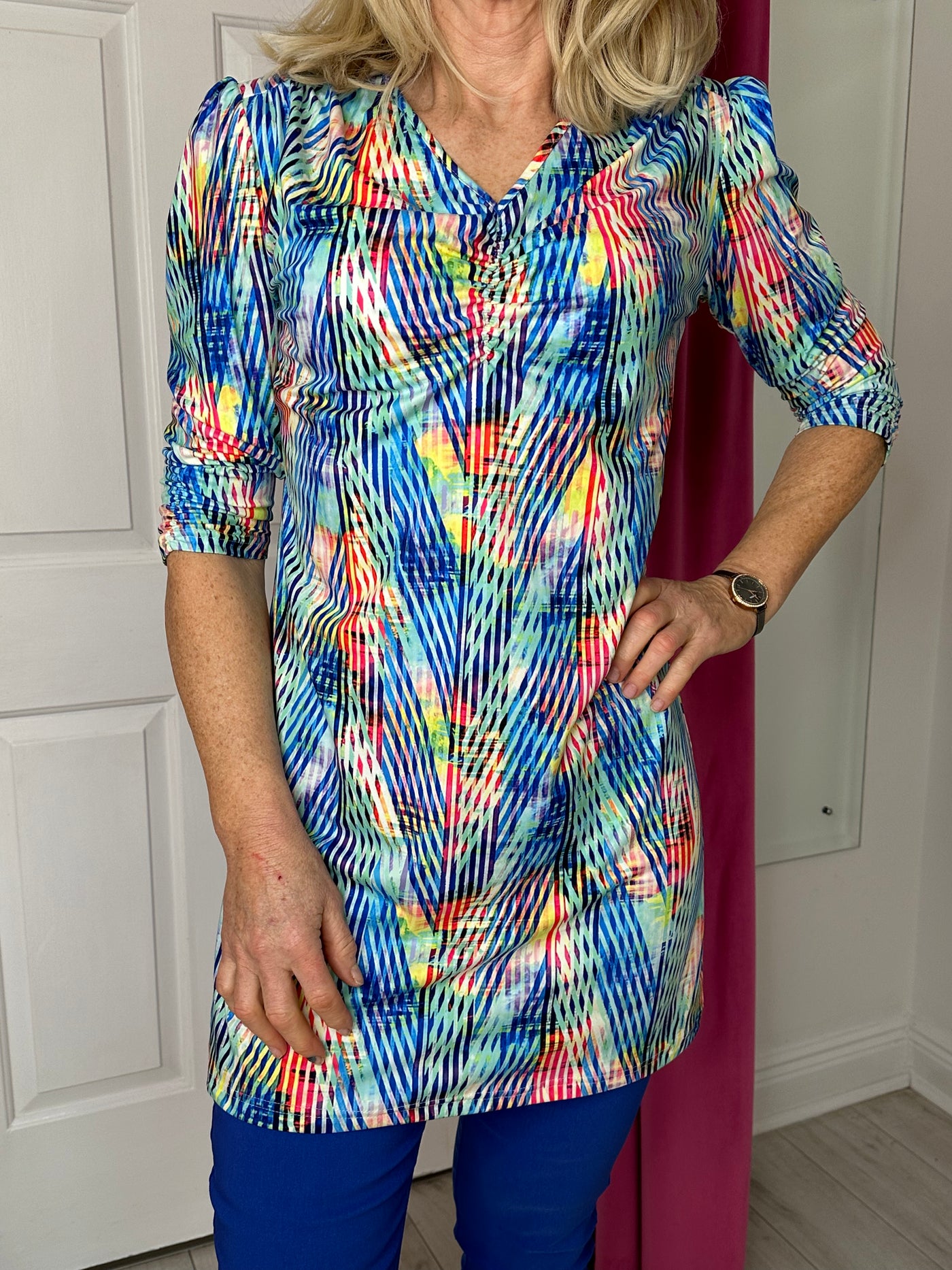 Multicoloured Tunic with 3/4 Sleeve