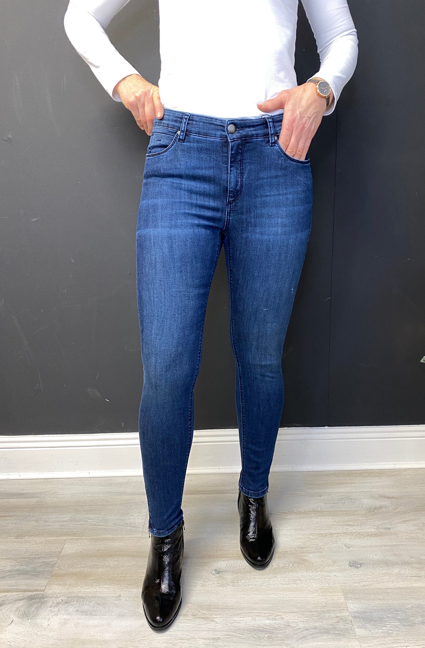 Magic Fit Pants With Ankle Zips Denim Blue
