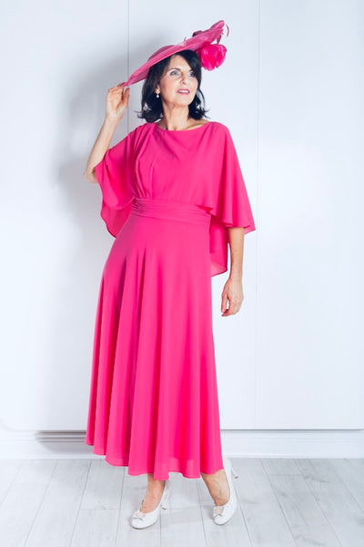 Magenta Dress with Cape Detail