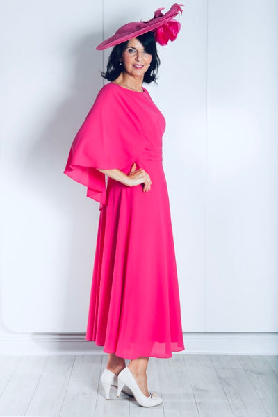 Magenta Dress with Cape Detail